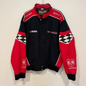 Vintage 2000s Dodge Motorsports Racing Jacket Nascar Black Red Size M 2005 Y2K